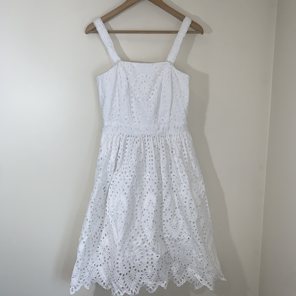Vineyard Vines Dress Womens 6 White Eyelet Scalloped Hem Sundress Classic Resort